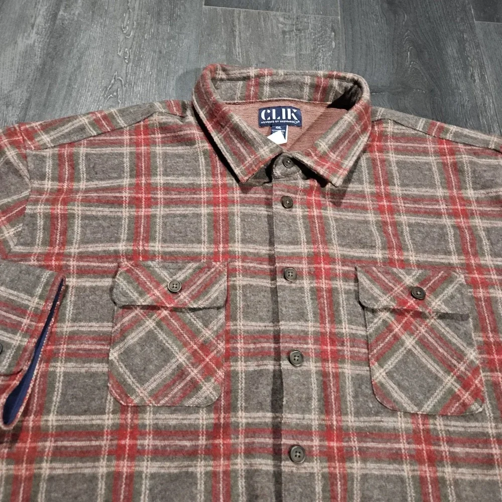 Magna‎ Ready Clik Flannel Shirt Men 4XL Red Gray Plaid Magnetic Outdoors Fishing